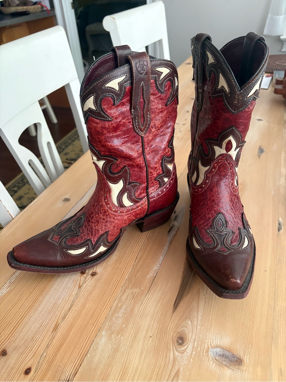 Ariat Red and Cream Western Embroidered Leather Heeled Boots - Picture 7 of 7